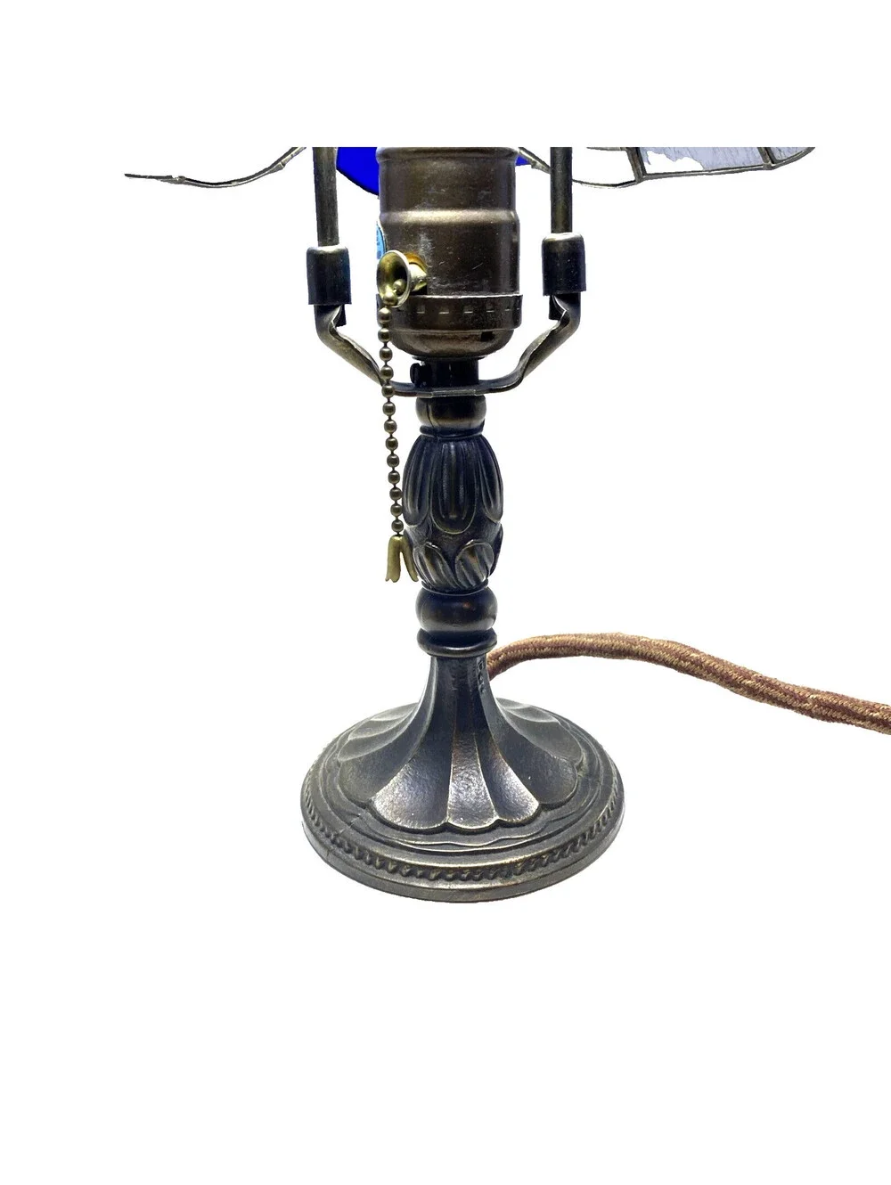 Tiffany Style Leaded Stained Dome Glass Lamp Blue 13 Inches Tall